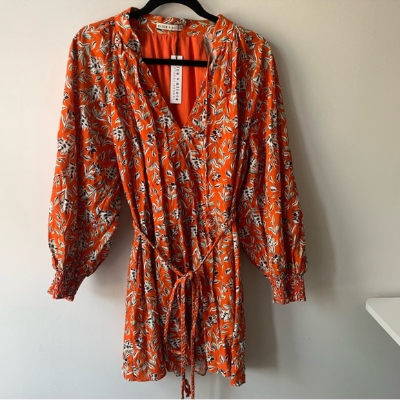 alice + olivia Lilian Linen Dress In Free Swinging Sienna Sz 6 - Picture 5 of 12